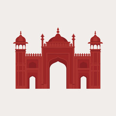 Iconic red fort entrance in a stylized flat design