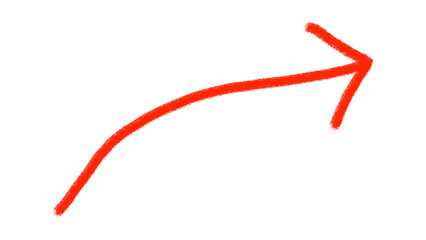 A bright red hand drawn arrow pointing upwards and to the right against a stark black background