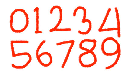 Bright red neon numbers zero through nine displayed clearly against a dark black background for countdowns or education