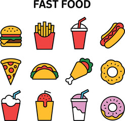 Hamburger french fries drink hot dog pizza taco chicken leg donut hotdog