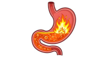 Heartburn & Acid Reflux in Stomach - Medical Illustration for Digestion