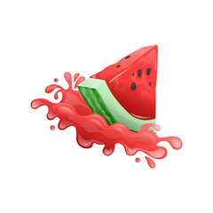 Slice of watermelon with splashes on white background. Vector illustration of fruits.