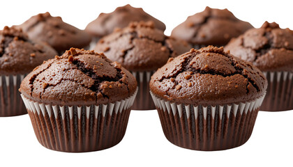 Delicious chocolate muffins bakery style fresh baked goods dessert food photography sweet treat baked goods isolated on transparent background