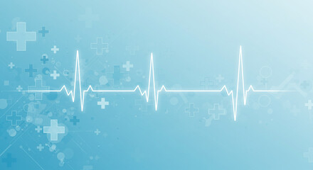Abstract Medical Background with Glowing EKG Heartbeat and Crosses