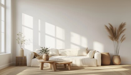 Rustic Farmhouse Living Room Interior With Wall Mockup Render: Cozy And Charming Design For A Country-Inspired Home Makeover.