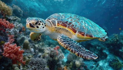 Sea turtle in vibrant coral reef (1)