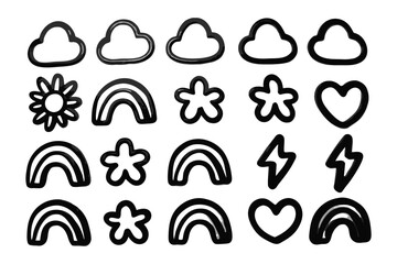 Doodle Element Emblems: Simple illustration of diverse doodle emblems, perfect for design and artistic expression. 