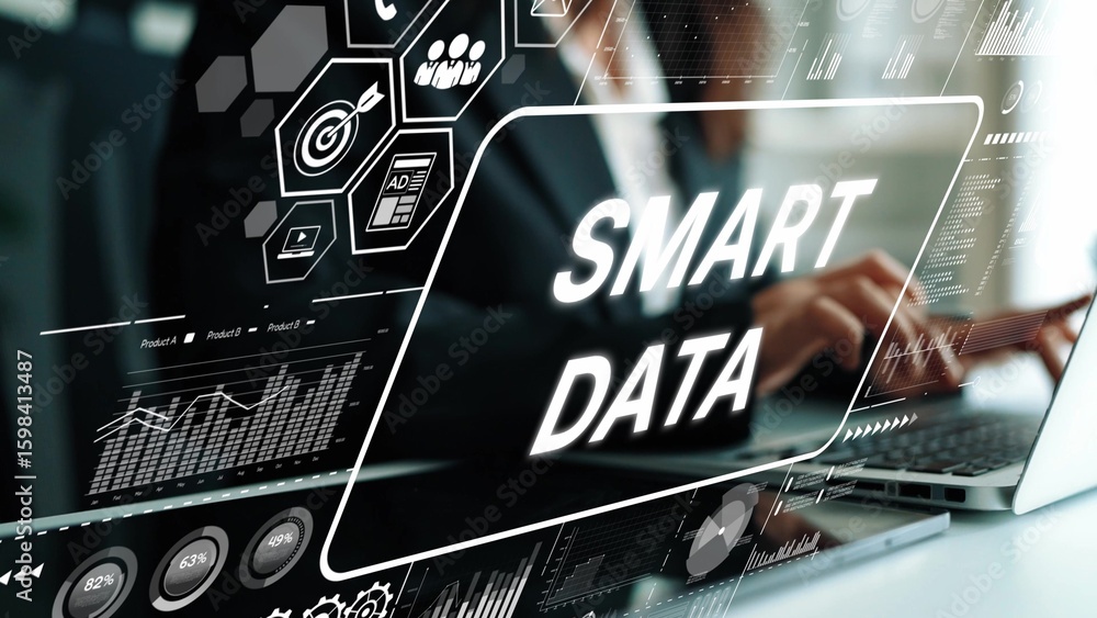 Poster creative concept showcasing smart data analytics with digital interface and modern technology in bus