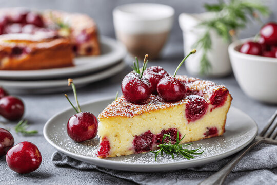 Clafoutis aux cerises cherry custard tart in modern Parisian kitchen