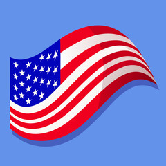 Obraz premium Waving american flag with stars and stripes against a blue background