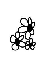 Three minimalist flowers, abstract black and white floral design