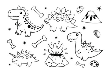 Dinosaur World: A captivating illustration of playful dinosaur characters, whimsical volcanoes, and fossil bones, inviting a journey back to a prehistoric era.