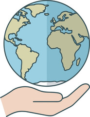 A hand gently holds the Earth, symbolizing global care and protection.