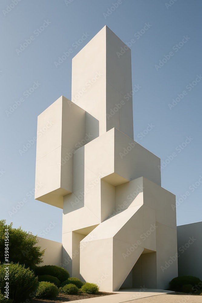 Poster an architectural marvel showcasing an abstract arrangement of geometric shapes. this image presents 