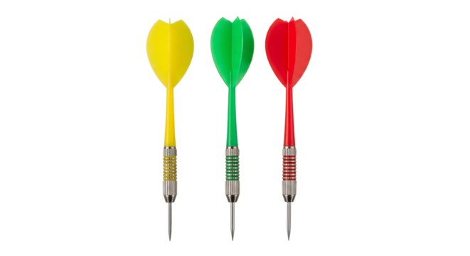 Darts game equipment colorful dartboard arrows dart set for recreation and leisure sport isolated on transparent background