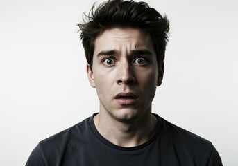 Fototapeta premium Intense anxiety displayed in portrait of a young man with wide panicked eyes