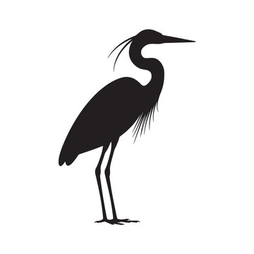 Elegant heron bird silhouette vector icon. Minimalist standing egret or crane graphic illustration for logo design. Isolated black waterbird drawing on a white background.