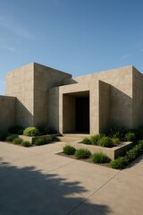Fototapeta premium An inviting contemporary building with clean lines and modern design, its minimalist facade reflecting a sense of serenity and understated elegance.