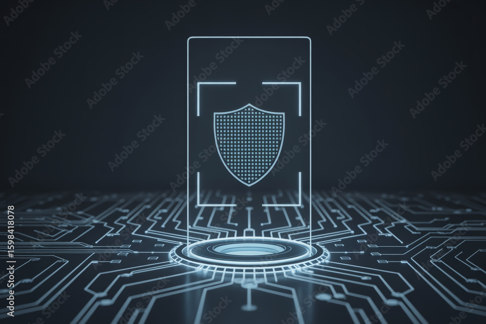 Aufkleber digital shield protecting cloud data on futuristic circuit board technology