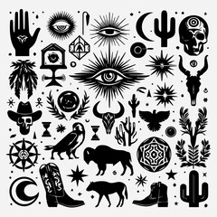 Vintage western and mystical themed icon collection
