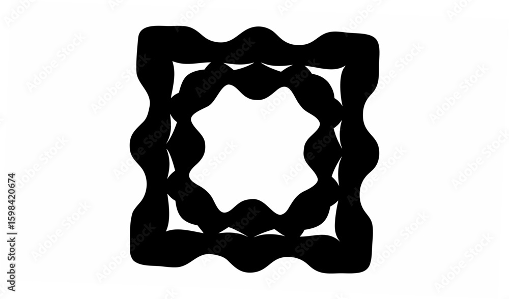 Poster abstract black and white wavy square frame with repeating geometric pattern design element isolated