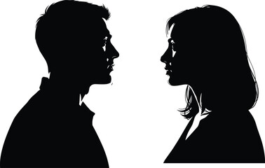 Silhouette of side profiles, blurred faces, artistic composition, black and white photo, conceptual design, modern elegance, anonymous emotion, abstract styling