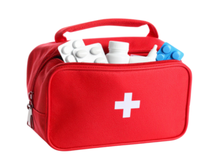 Emergency Red First Aid Kit Bag, Isolated on Transparent Background