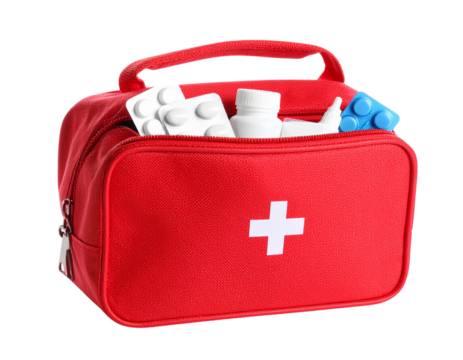 Emergency Red First Aid Kit Bag, Isolated on Transparent Background - Powered by Adobe