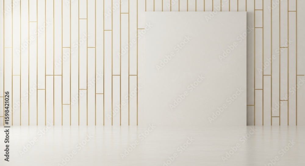Poster elegant room with blank canvas for mockup or art display. the background features a modern white wal
