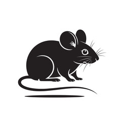 Vector illustration of a stylized black mouse icon, a simple yet elegant depiction of a small rodent with a long tail, perfect for graphic design and digital use.