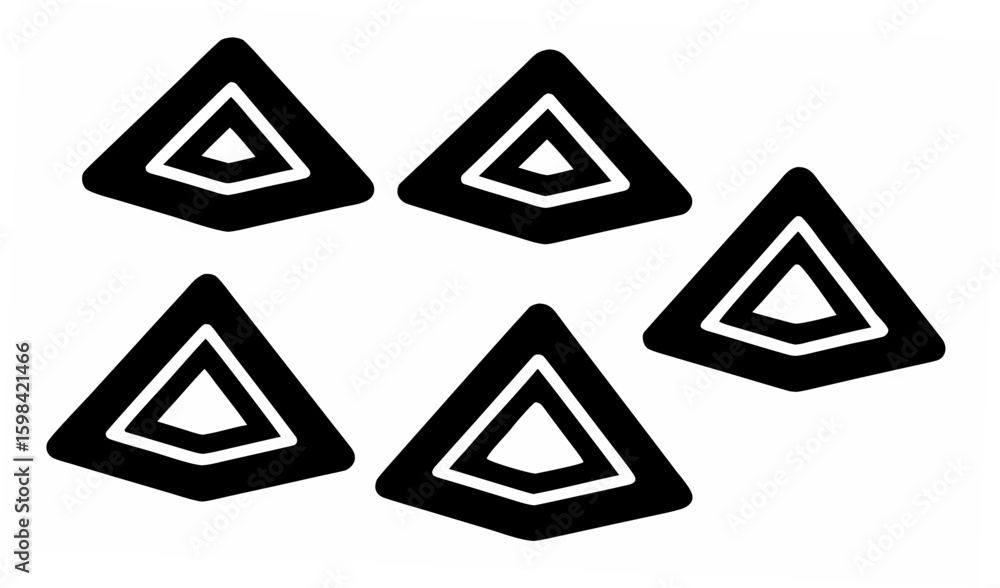 Poster Five black outlined triangles with inner triangles arranged on a white background creating a pattern