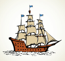 Sailing vessel. Vector drawing ship