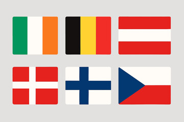 Collection of European National Flags Including Ireland Belgium Austria Denmark Finland and Czech Republic Representing National Identity and Cultural Diversity