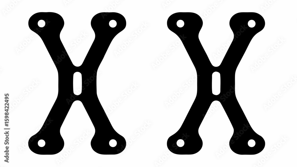 Aufkleber two black x shaped frames with rounded edges and holes on a white background in a symmetrical layout