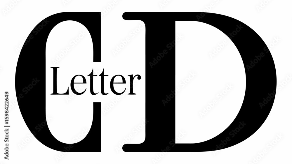 Poster black letters c and d with the word letter between them in a white background in a graphic design