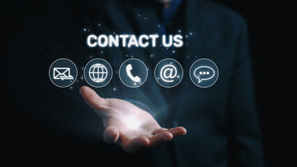UI concept for contact us section showing icons for email, web, phone, and message. Contact and...