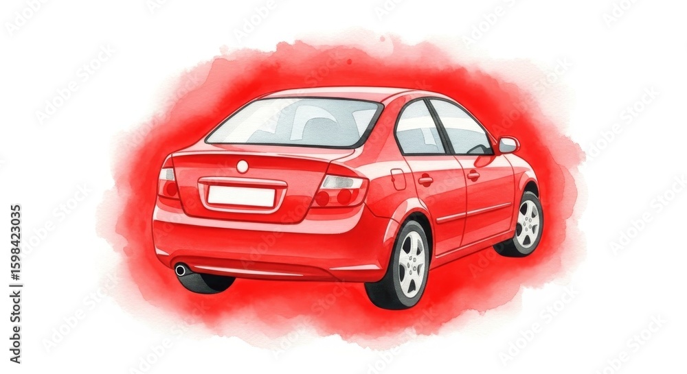 Poster back view of a generic and unbranded red car isolated on a red background - a vibrant illustration o