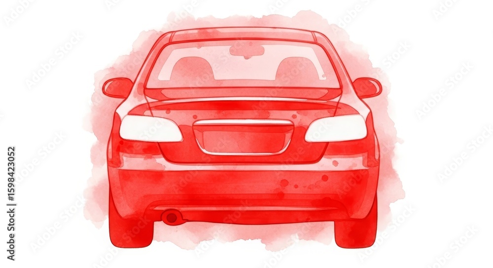 Poster back view of a generic red car isolated on a red background - this artwork features a red car emphas