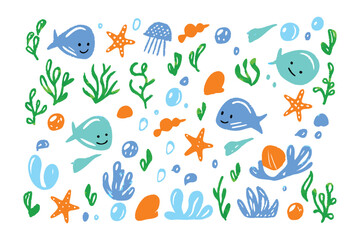 Undersea World in Cartoons: Dive into a vibrant cartoon depiction of the ocean depths, alive with whimsical marine life and playful characters.