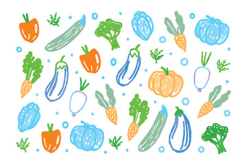 Vegetable Variety: An array of vibrantly illustrated vegetables, showcasing fresh, healthy produce in a visually appealing composition.