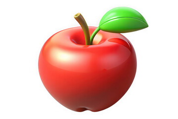 Obraz premium Vibrant red apple with green leaf on black background