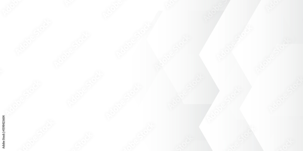 Poster abstract seamless background with overlapping translucent white hexagons on a light gray to white gr