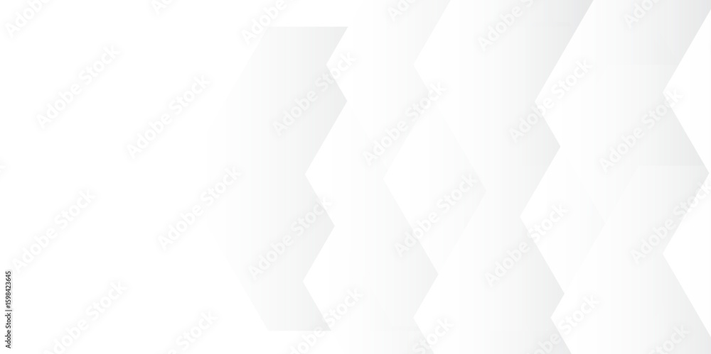 Poster abstract seamless background with overlapping translucent white hexagons on a light gray to white gr