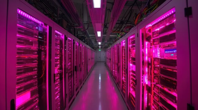 Pink-lit server room - Powered by Adobe