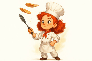[Young Chef Flipping Pancakes - Illustration]