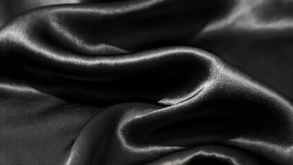 Fototapeta premium Black Silk Fabric with Elegant Folds – Luxurious Texture Background