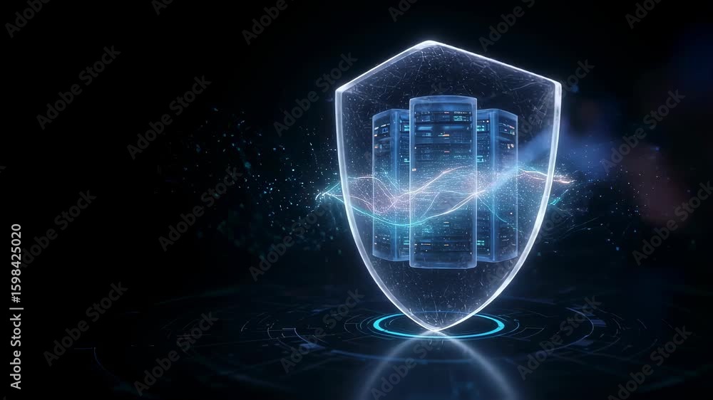 Aufkleber data servers in a shield with digital waves. cyber security and data protection concept. information