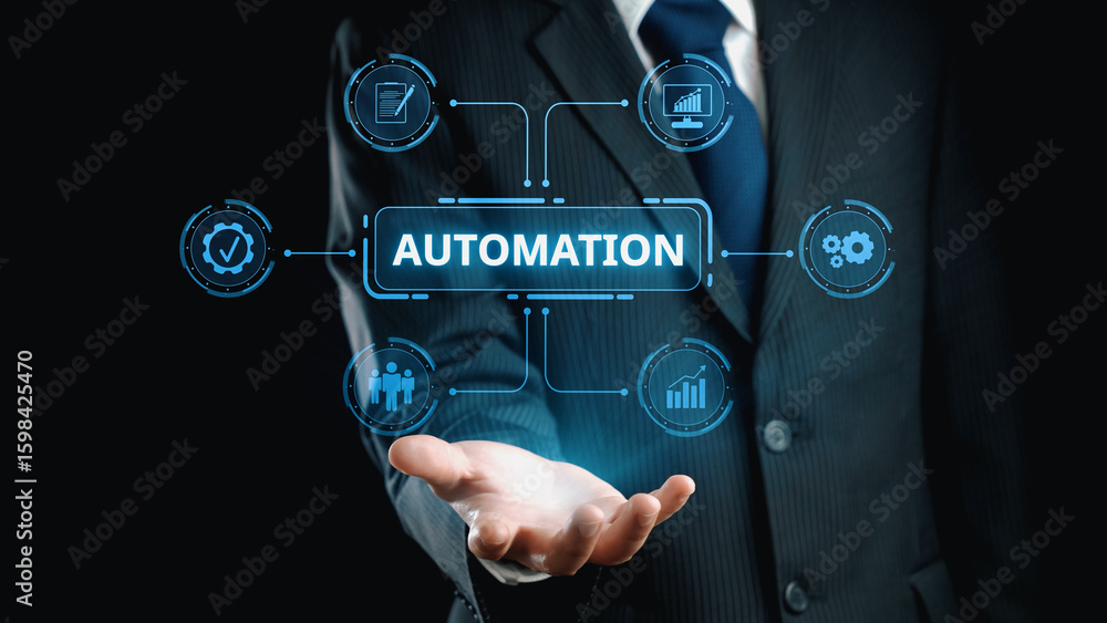 Poster modern automation drives workflow efficiency by connecting systems, people, and data. with intellige