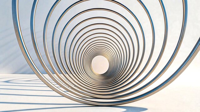 Abstract architectural design with concentric metal rings and dramatic shadows