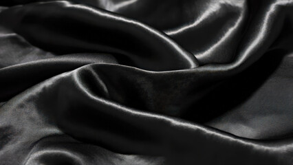 Obraz premium Draped Black Satin Fabric – Luxurious Abstract Texture
